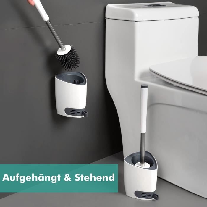Brosse WC MR.SIGA En Silicone Avec Support - Montage Mural Sans Perçage - Tête Plate Pour Un Nettoyage En Profondeur