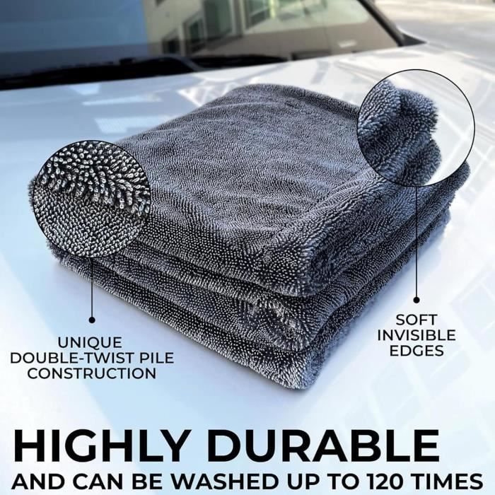 CarPro Serviette De Séchage Microfibre 50x55cm Grise - Chiffon Ultra Absorbant 540g/m² Pour Voiture