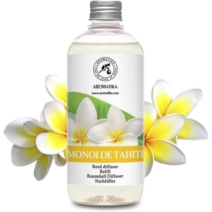 Recharche Diffuseur de Parfum Monoï de Tahiti - 500ml - Bâtonnets de Parfum  - Parfum Gardenia Tahitensis - Parfum Frais - Desodorisant Maison 