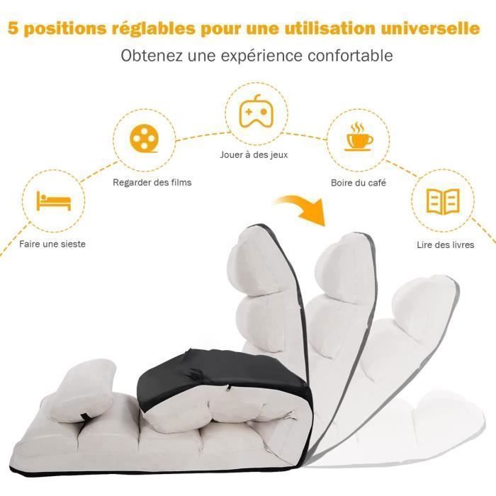 Fauteuil De Sol Réglable 5 Positions - Canapé Pliant 175x55 Cm, Coussin Rembourré, Cadre Fer - Gris - GOPLUS