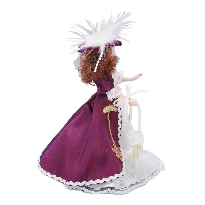 Hililand Mini poupée en céramique Miniature porcelaine personnes Style  victorien jupe violet foncé chapeau femme poupée en