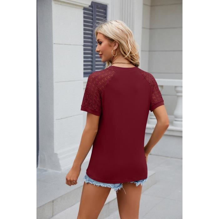 T-shirt Femme Tissaia Dentelle Violet Manches 3/4 - Taille L (FR42)