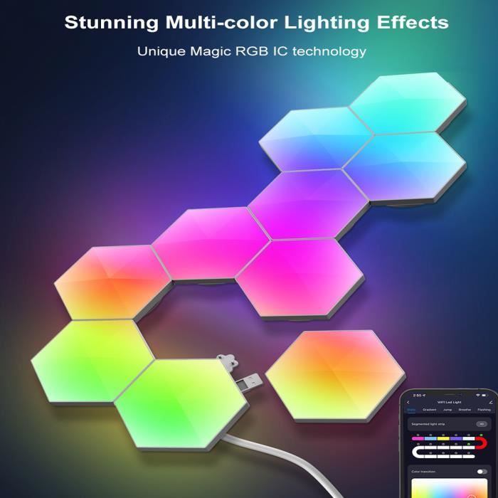 8PCS Panneau LED Hexagone Gaming Murale Lampe, Lampe Intelligente  Hexagonale Musique - Cdiscount Maison
