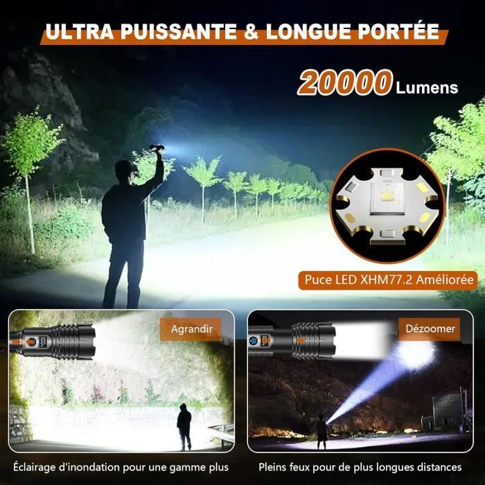 Lampe Torche Led Ultra Puissante, 20000 Lumens Lampe De Poche, Xhm77.2 Rechargeable Usb, Ip67