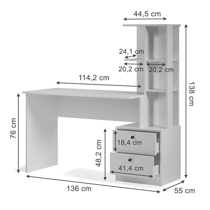 Bureau,Table De Travail,Table D'étude Avec étagères Blanc 100x45x140 Cm Bois Ingenierie Cfw920589 94048197