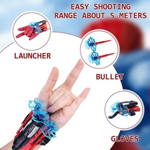 2 Set Gants de Lanceur Spiderman, Gant de Cosplay en Plastique pour Enfants, Lan 2 Set Gants de Lanceur Spiderman, Gant de Cosplay en Plastique pour Enfants, Lan