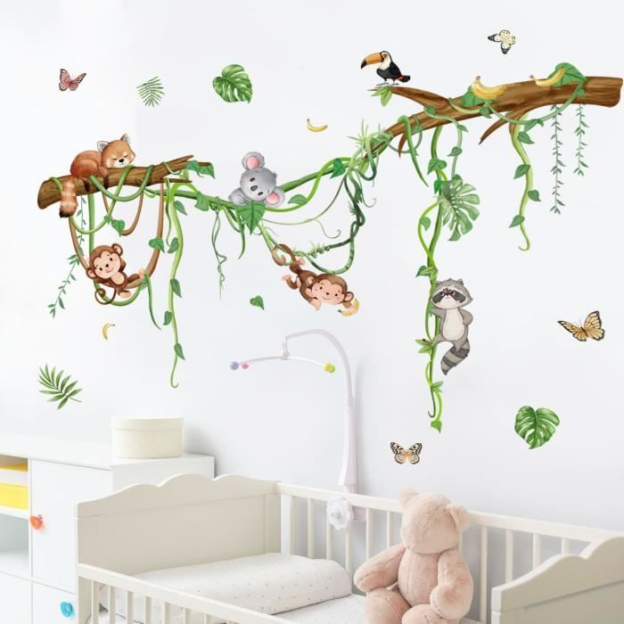 4 Pièces Dessin Animé Jungle Animal Arbre Stickers Muraux Pour Chambre D'enfants Chambre De Bébé Pépinière Décoration Murale Mignon Animal Enfant Papier Peint Décalcomanie