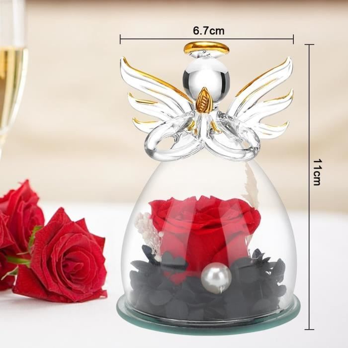 Rose Éternelle Sous Cloche Laspi - Ange Gardien - Cadeau Romantique Pour Femme - Fête Des Mères, Noël