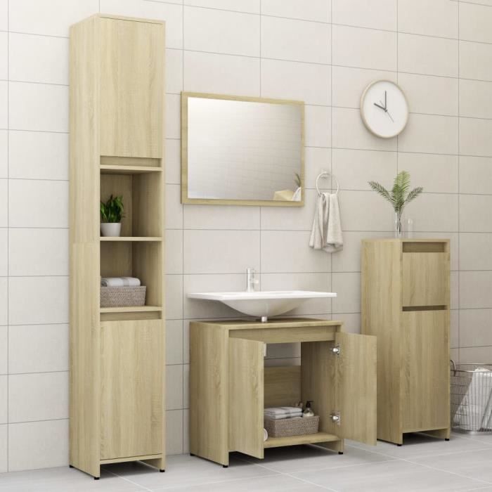 Colonne pour salle de bain avec panier à linge basculant et 3 etagères de  rangement meuble en bambou et toile d'oxford - Conforama