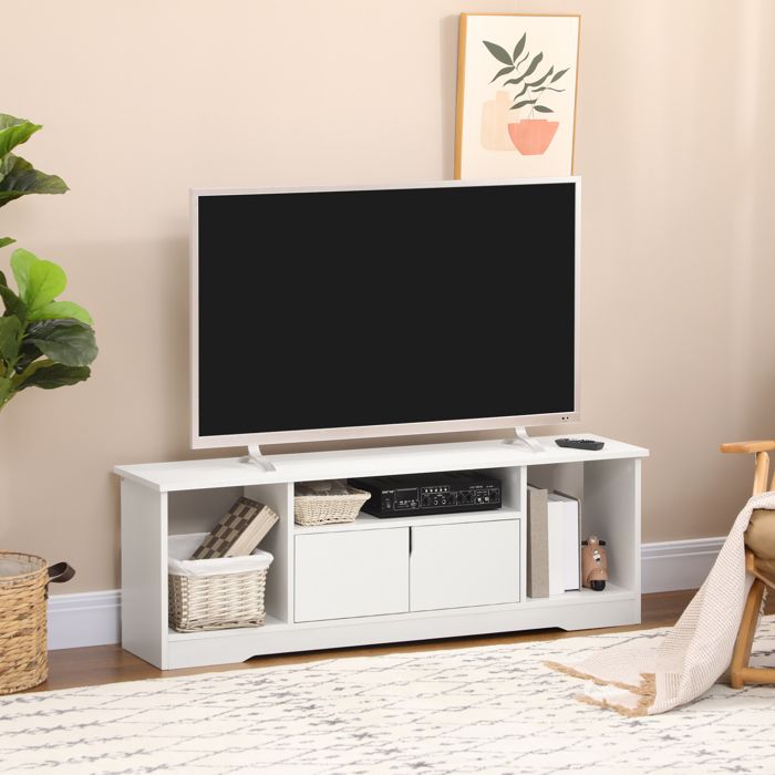 Meuble TV AKORD K-120 Moderne - 120 Cm Blanc - Étagères Portes & Ouvert