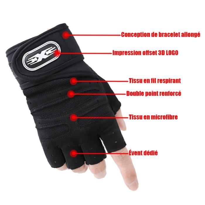 Gant Fitness,Gants de Sport Anti-dérapant avec Soutien au Poignet pour  Levage de Poids D’entraînement,Protection Paume Forte,XL