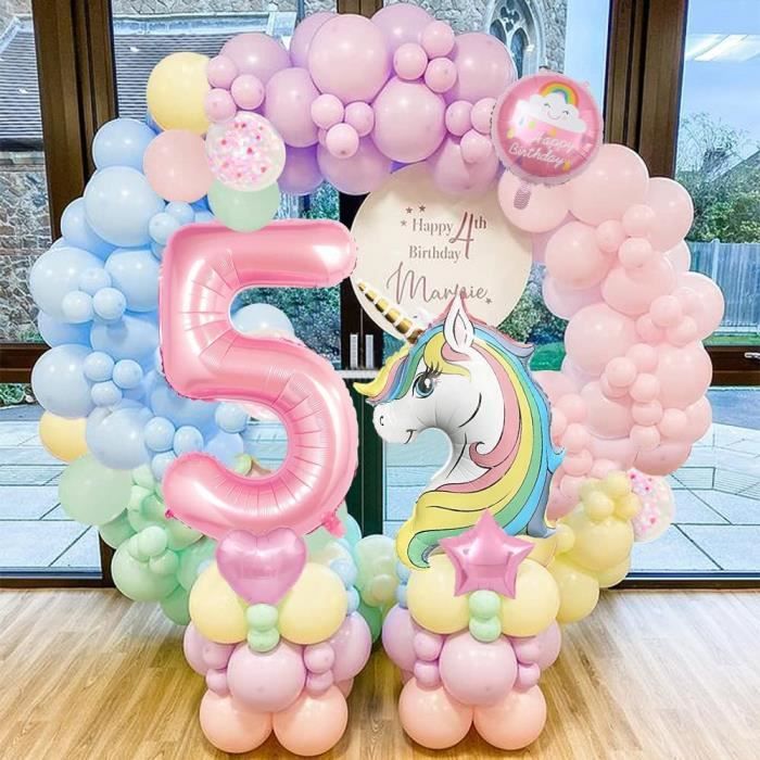 Ensemble De Ballons Licorne 5 Ans, Décoration De Fête D'anniversaire