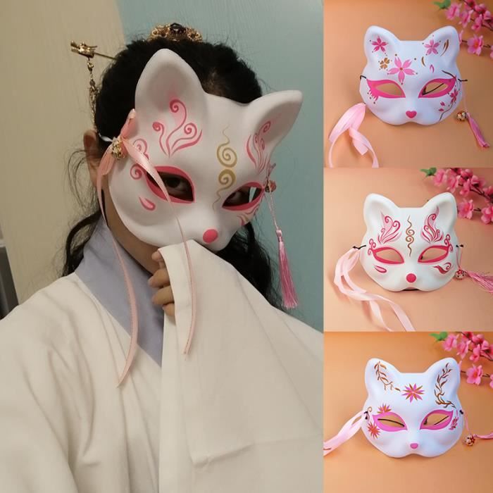 Masque Japonais Chat Blanc et Rose