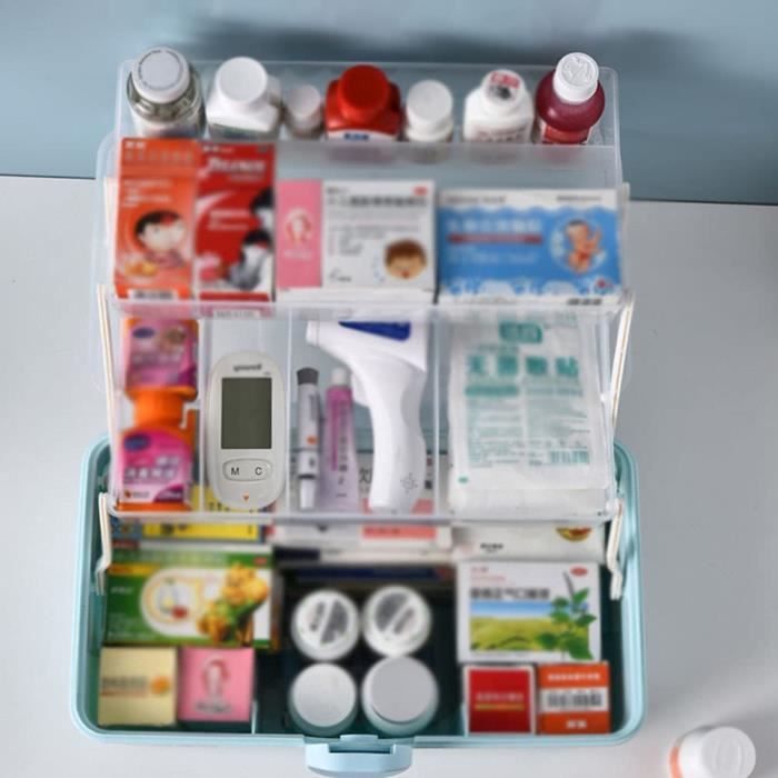 Boite Pharmacie Double Couche,Boite De Rangement Medicament,Boîte à  Médicaments Portable,Transparente et Visible,pour Urgence [288] - Cdiscount  Maison