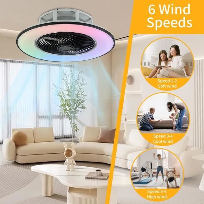 Ventilateur Plafonnier OMGPFR Reversible - Avec LED Dimmable Et Télécommande, Silencieux, Pour Chambre Et Salon
