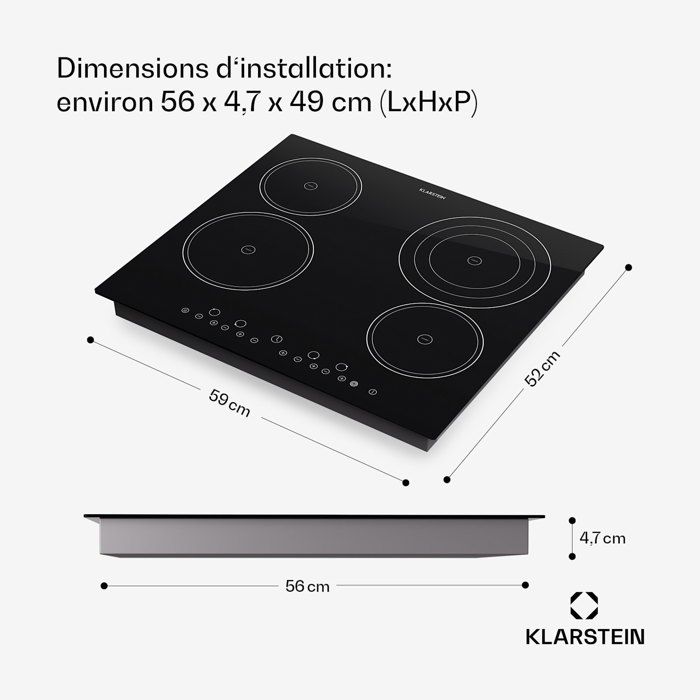 Klarstein Verosteel Plaque Vitrocéramique 45 Cm 3 Zones 5000 W Curseur Tactile Table De Cuisson Vitroceramique