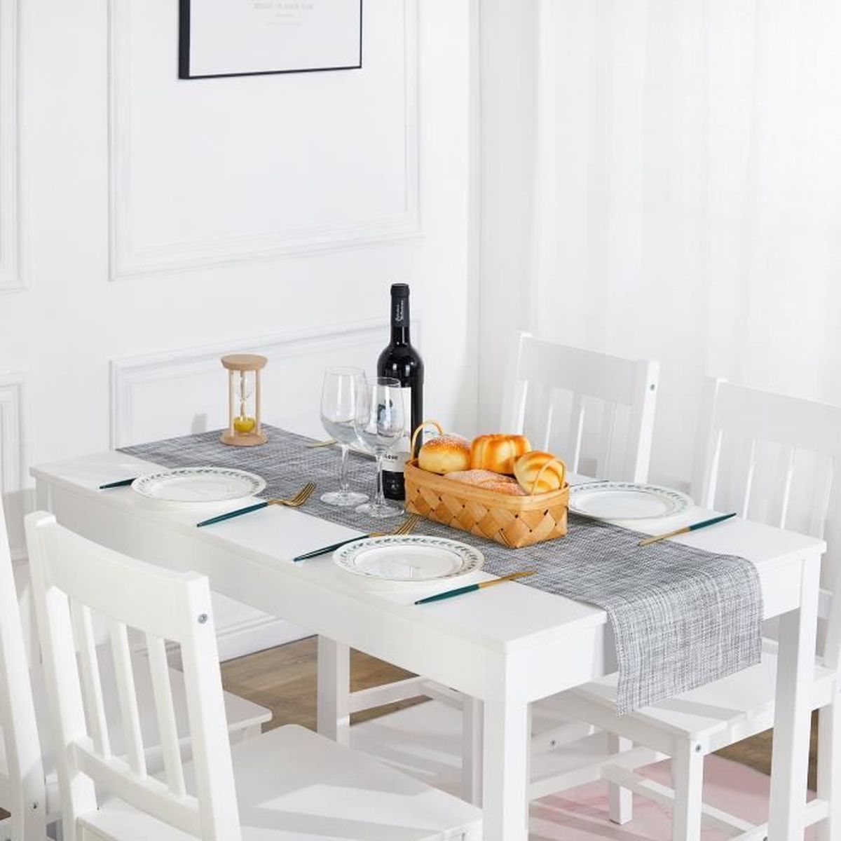 salon table de salle à manger solide et élégante avec 4 chaises pour cuisine blanc maison Estink Table de salle à manger 