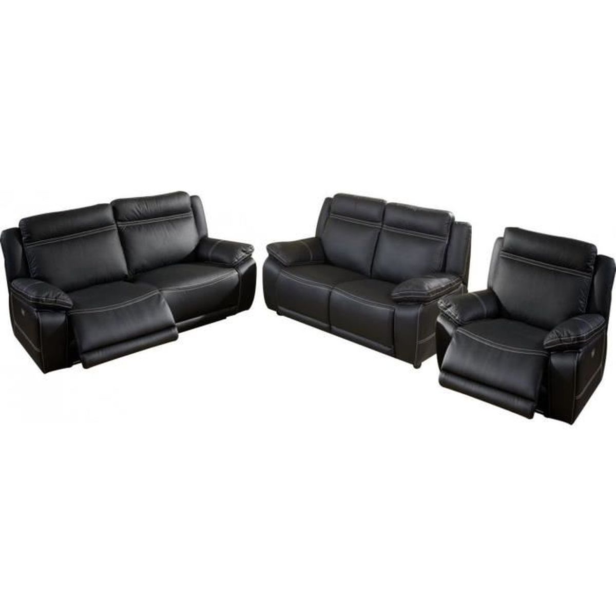 Ensemble Canape 3 2 1 En Cuir Noir Avec Relax Electrique Noir