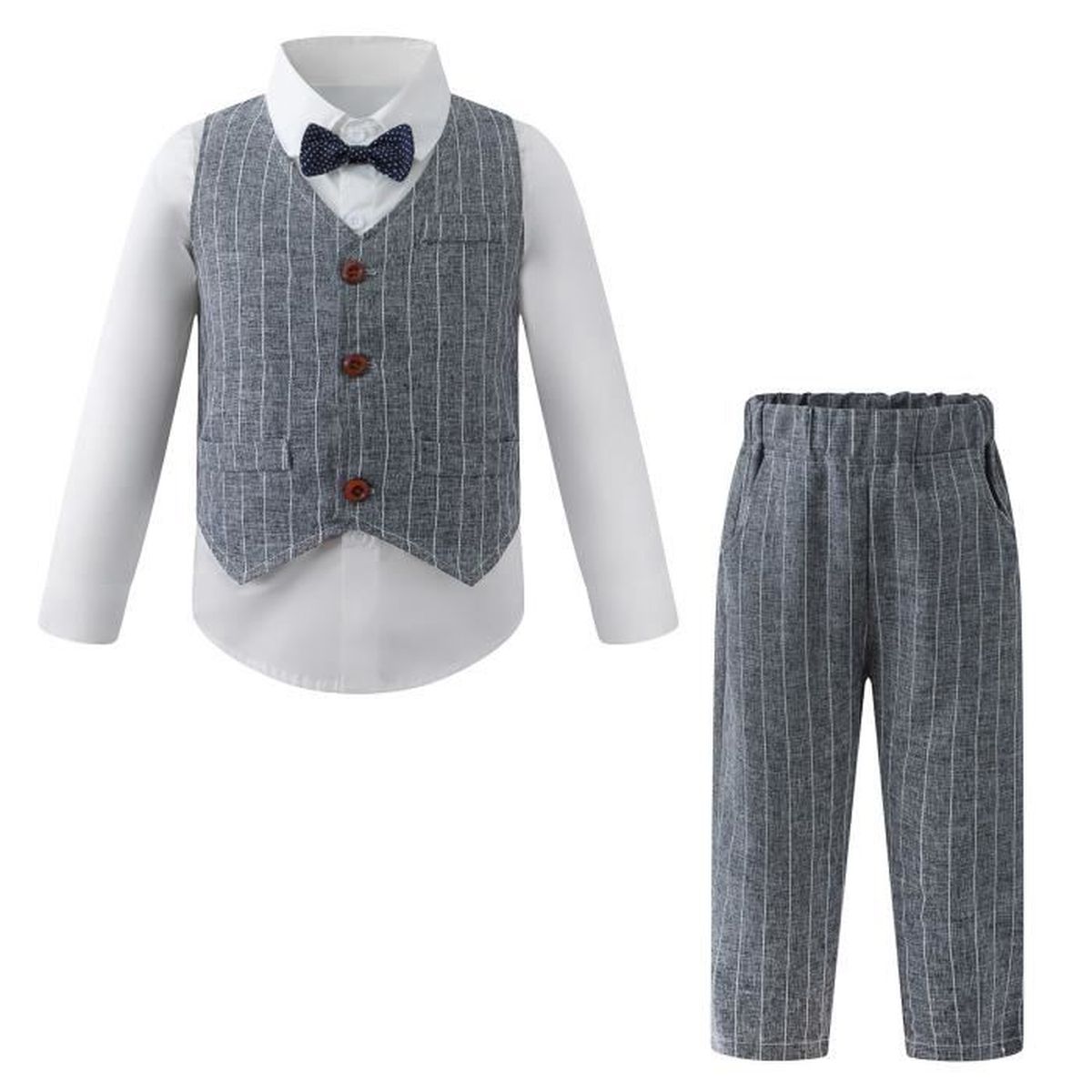 Costume Bébé Garçon 3 Pièces - Chemise, Gilet, Pantalon - Noeud Papillon - Cérémonie