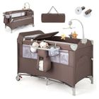 DREAMADE Lit Bébé 5 en 1, Berceau Portable, Lit Parapluie Pliable avec Table à Langer, Matelas, Boîte à Musique, Jouets Suspendus, Marron
