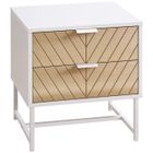 Table de chevet - HOMCOM - avec tiroirs et poignées - cadre en acier - pour salon, chambre - 45l x 39P x 48H cm - blanc et chêne