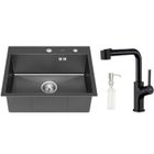 AURALUM MAX Évier 1 Bac 55x45x18,5 CM Évier à Encastrer en Acier Inox avec Robinet Cuisine de Douchette Extractible et Distributeur de savon