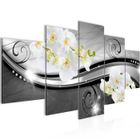 Tableau Décoration Murale 200x100 cm Runa art 210651c Fleurs de Lys - 5 Panneaux Deco Toile Prêt à Accrocher - Gris