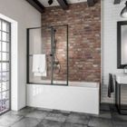Schulte pare-baignoire, 109x140 cm, à coller, sans percer, porte-serviette, volets pivotants, pliants, verre 3 mm transparent, noir