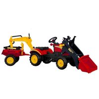 Tracteur à pédales Benson rouge avec remorque et godet pour enfant