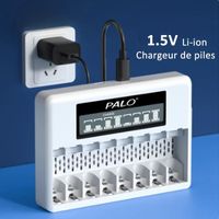 PALO Chargeur de piles rechargeables pour piles Li-Ion 1.5V AA ou AAA avec Micro USB Et Type C Rapide