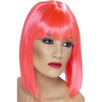 Perruque - SMIFFY'S - Carré Femme Rose - Frange - Couleur au choix - Pour soirée disco, fête à thème ou carnaval