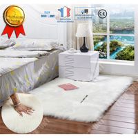 TD® Tapis blanc en toison synthétique fourrure laine fausse peau de mouton moquette rectangle décoration chambre style classe