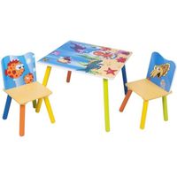 WOLTU Ensemble table et chaises avec motifs imprimé océan, 1 x table d’enfant + 2 chaises pour enfants d’âge préscolaire