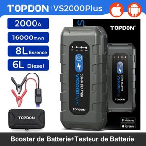 STATION DE DEMARRAGE TOPDON VS2000Plus Booster de Batterie et Testeur de Batterie AUTO 2000Amp 16000mAh pour Les Autos jusqu'à 8L Diesel et 6L