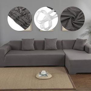 HOUSSE DE CANAPE 2pcs Housse de canapé de protection 3 + 2 places en L d'angle en polyester pour meubles de maison douce luxueuse - Gris