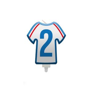 BOUGIE ANNIVERSAIRE BOUGIE CHIFFRE 2 MAILLOT FRANCE FOOTBALL 8CM  Blan