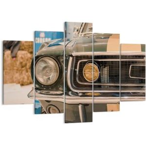 Voiture En Tôle Décorative Style Vintage - Mustang Bleu Et Blanc - Longueur 35 Cm