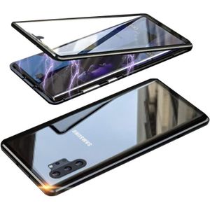 COQUE - BUMPER Coque Samsung Galaxy Note 10+ Plus, Adsorption Magnétique Coque Avant et Arrière Verre Trempé Case Cover Bumper MétaNoir
