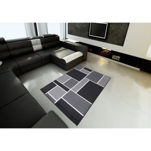 Tapis Salon Moderne Geometrique Noir Et Gris Debonsol
