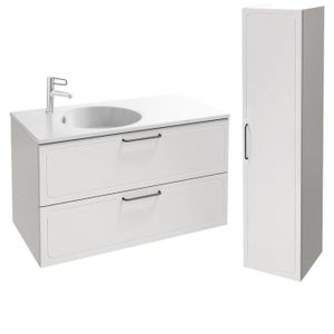 MEUBLE VASQUE - PLAN Pack meuble simple vasque 100 cm JACOB DELAFON Odéon Rive Gauche 2 tiroirs blanc + colonne droite