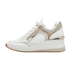 BASKET Baskets Femme - TAMARIS - Cuir Blanc Or - Talon Compensé - Lacets