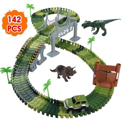 Toyvian Voiture de Piste Lumineuse Dinosaure Électrique en Abs Orange Compatible Circuit Flexible, Jouet pour Garçon et Filles et Garçons, Attire