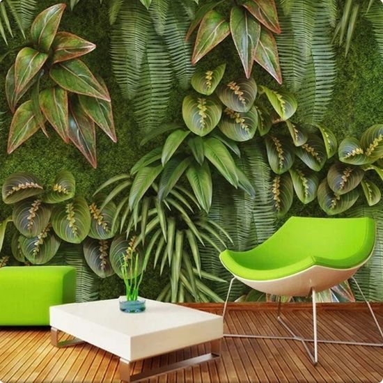 Papier Peint Panoramique 3D Plante verte feuilles photo fond peinture ...