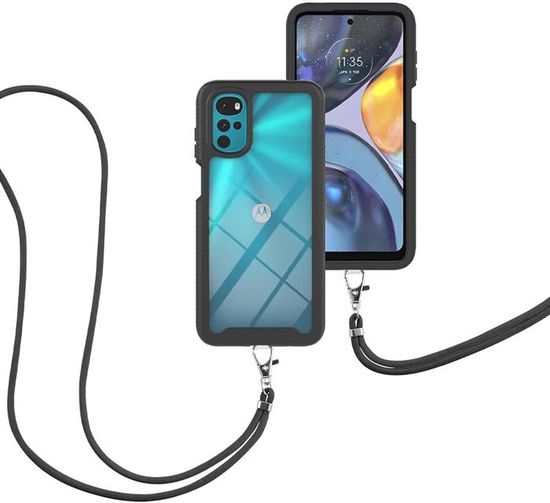 Custodia HAOYE 2 In 1 Per Motorola Moto G22 - TPU + PC Rigido, Doppio Strato, Antiurto, Retro Trasparente (Blu Scuro) - 3