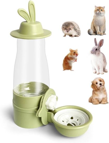 Distributeur D’eau 2 En 1 Pour Petits Animaux - Bouteille 80 Ml Anti-fuite Avec Bol Intégré - Bleu - 9