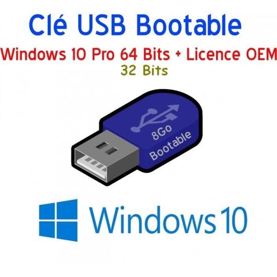 Windows 10 Home 64 bits avec clé USB 64 Go, Windows