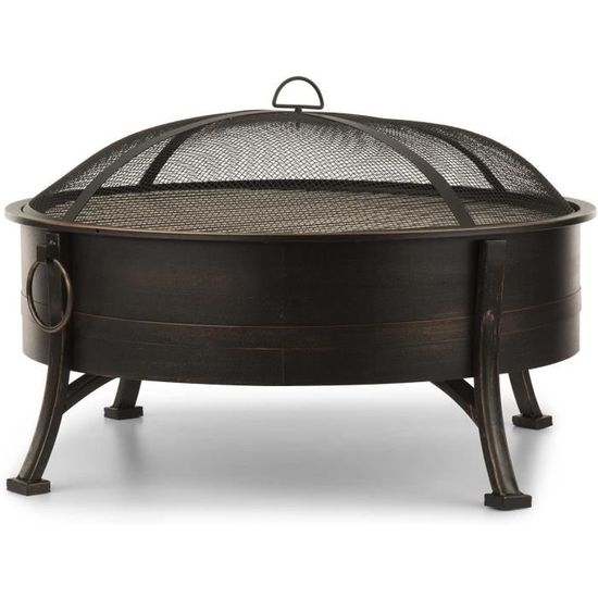 Braséro Livoo DOC286 – Foyer Extérieur 59,5 Cm Acier Noir Avec Grille Et Capot Anti-Étincelles – Charbon & Bois