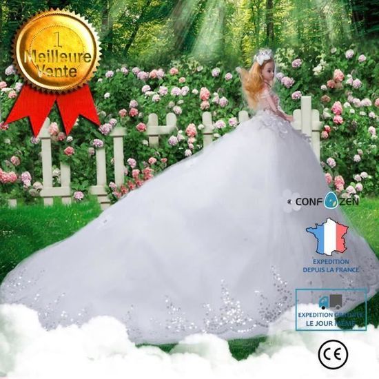 C® Doll-50cm Joint Long Tail 3D Real Eye Poupée De Mariage Fille Princesse Jouet Cadeau De Noël-Blanc