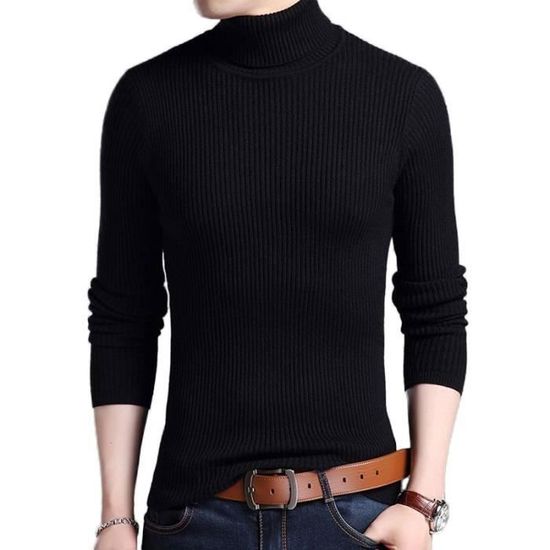 Pull Col Roulé Homme Uni - Chaud, Thermique - Pour L'hiver - Tissu Respirant Et Extensible