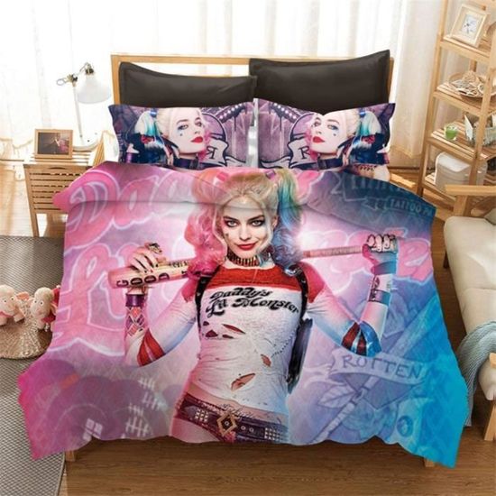 Parure De Lit Joker Harley Quinn Microfibre - Housse De Couette + Taie(s) - Taille Simple à Super King - Impressions 3D Vives - 6